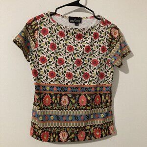 Carole Little Sport Women Size S Petite Short Sleeve Graphic Shirt Tennis